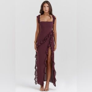 HOUSE OF CB 'Ariela' Mulberry Ruffle Maxi Dress NWOT